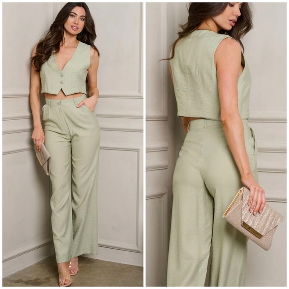 GALITA Sage Green 2-Piece Vest And Pants Set - Picture 7 of 7